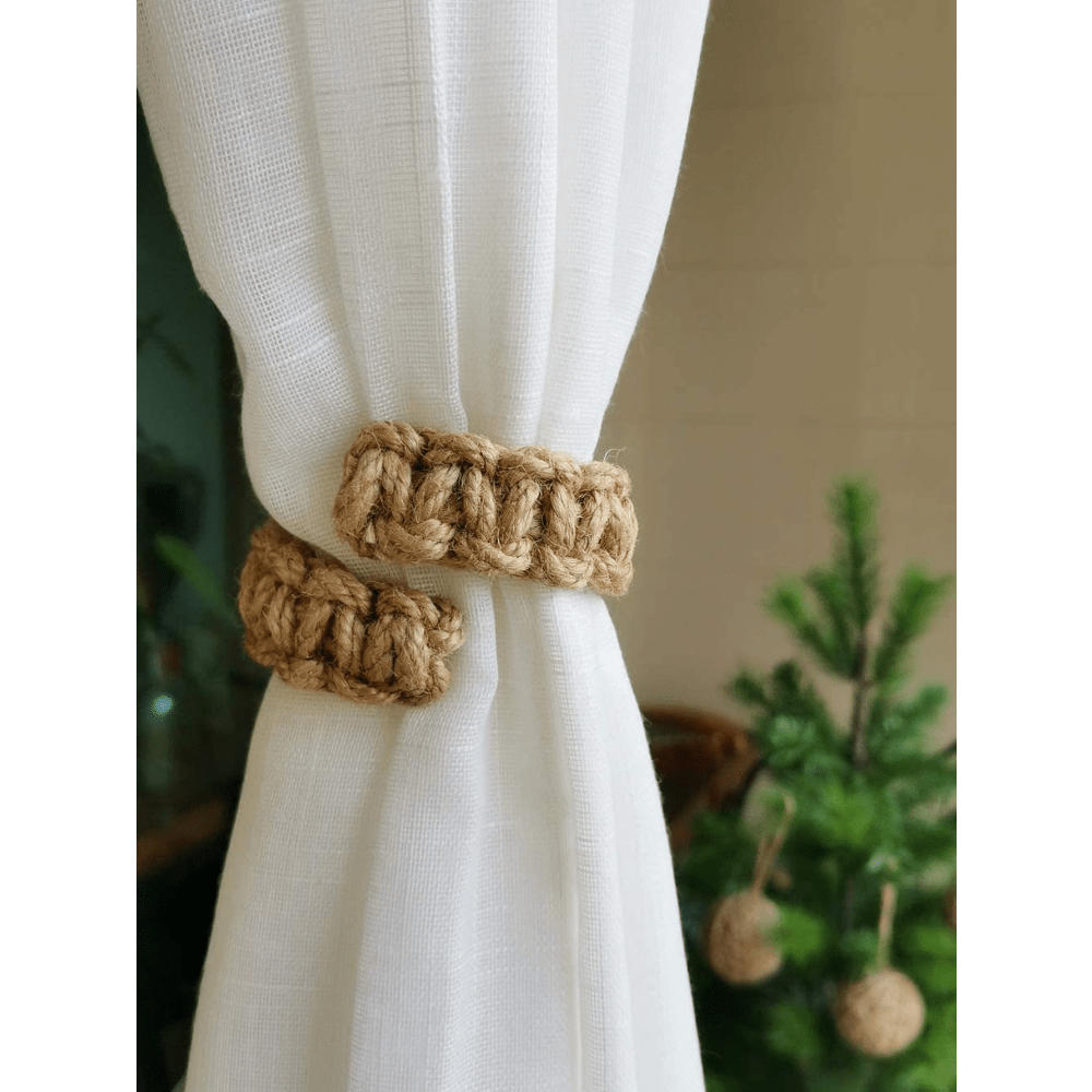 Cortina de cuerda trenzada bohemia para decoración del hogar, sujeta una sola cortina lisa