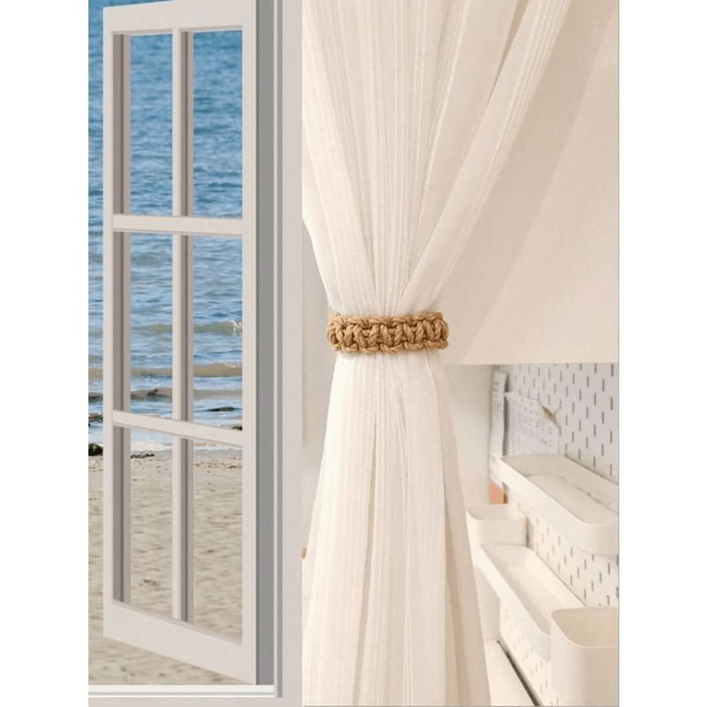 Cortina de cuerda trenzada bohemia para decoración del hogar, sujeta una sola cortina lisa