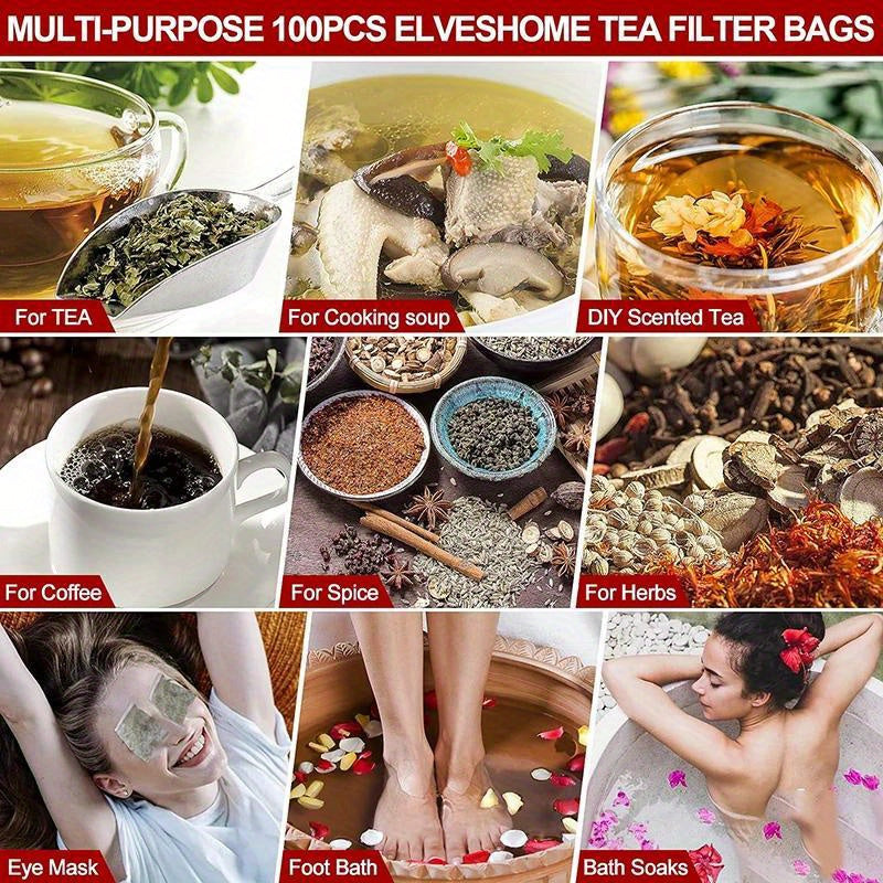 Disposable Tea Bags 100pcs Non-Woven Fabric with Drawstring 3 Sizes for Herbs Spices