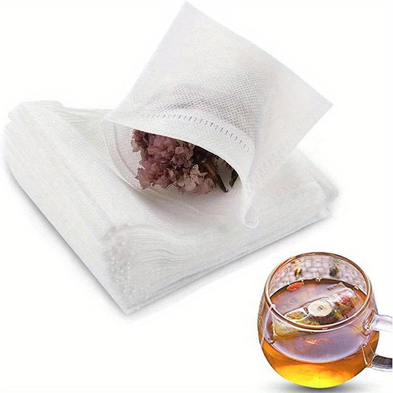 Disposable Tea Bags 100pcs Non-Woven Fabric with Drawstring 3 Sizes for Herbs Spices