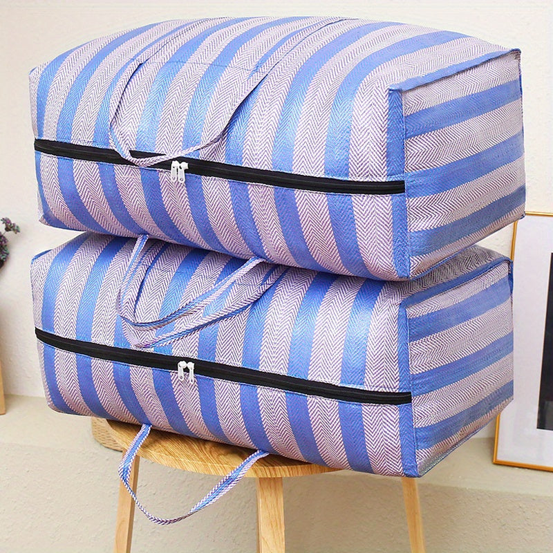 Bolsa de transporte de nylon a rayas de gran capacidad con asas reforzadas, tote de almacenamiento para ropa, ropa de cama y sábanas