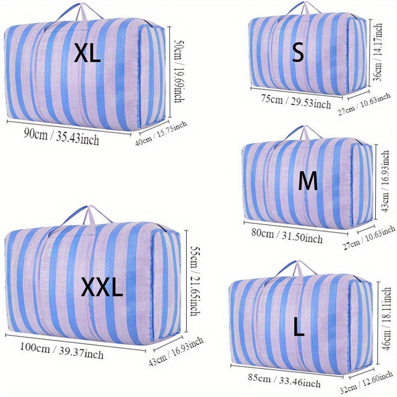 Large Capacity Nylon Stripe Moving Bag with Reinforced Handles Storage Tote for Clothing Bedding Linens