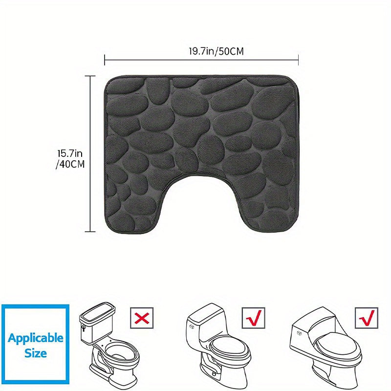 Gray U-Shaped Bathroom Rug Non-Slip Quick-Dry Polyester Bath Mat Indoor Use