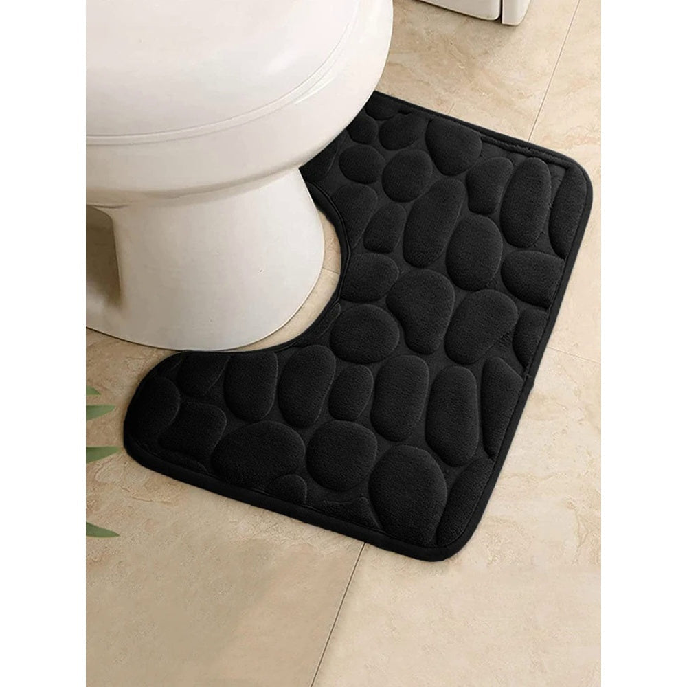 Gray U-Shaped Bathroom Rug Non-Slip Quick-Dry Polyester Bath Mat Indoor Use