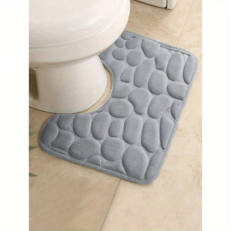 Gray U-Shaped Bathroom Rug Non-Slip Quick-Dry Polyester Bath Mat Indoor Use
