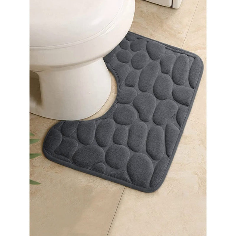 Gray U-Shaped Bathroom Rug Non-Slip Quick-Dry Polyester Bath Mat Indoor Use
