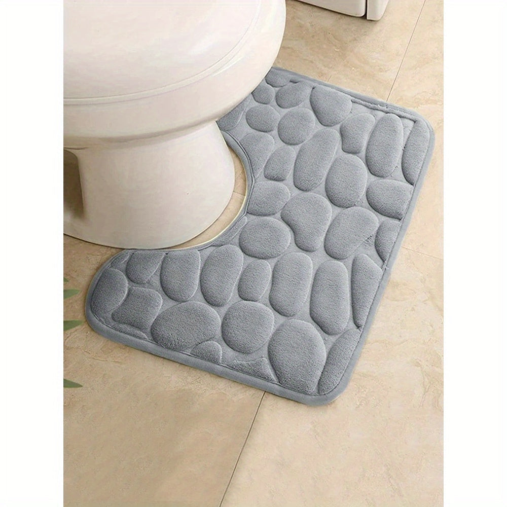 Gray U-Shaped Bathroom Rug Non-Slip Quick-Dry Polyester Bath Mat Indoor Use