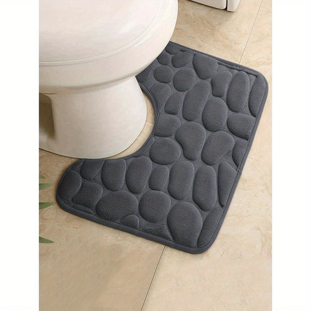 Gray U-Shaped Bathroom Rug Non-Slip Quick-Dry Polyester Bath Mat Indoor Use