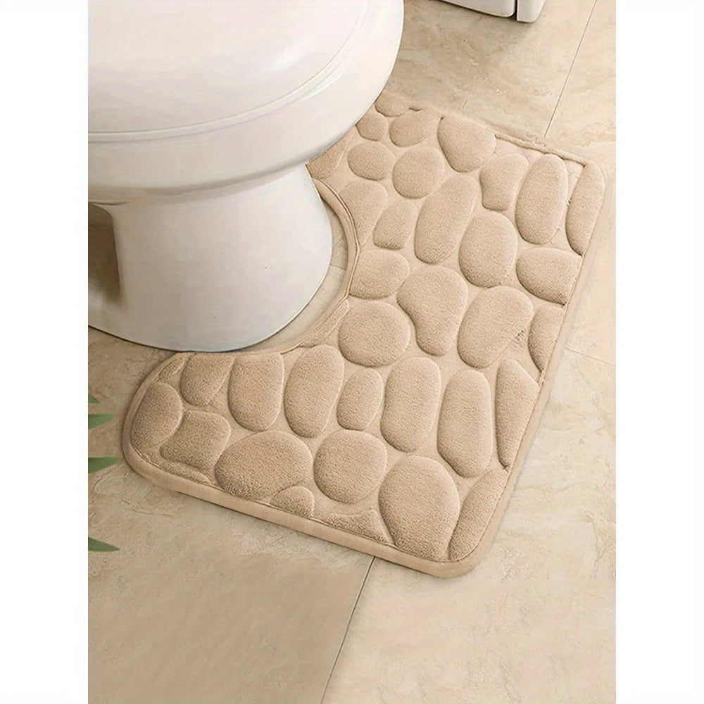Gray U-Shaped Bathroom Rug Non-Slip Quick-Dry Polyester Bath Mat Indoor Use
