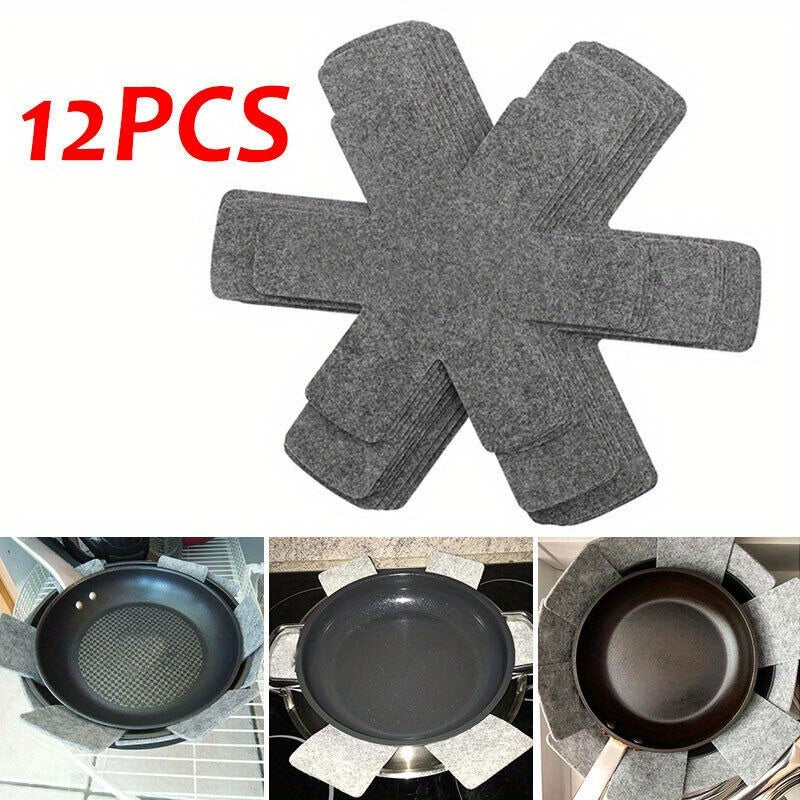 12 Pieces Gray Felt Pad Protectors for Kitchen Cookware and Utensils