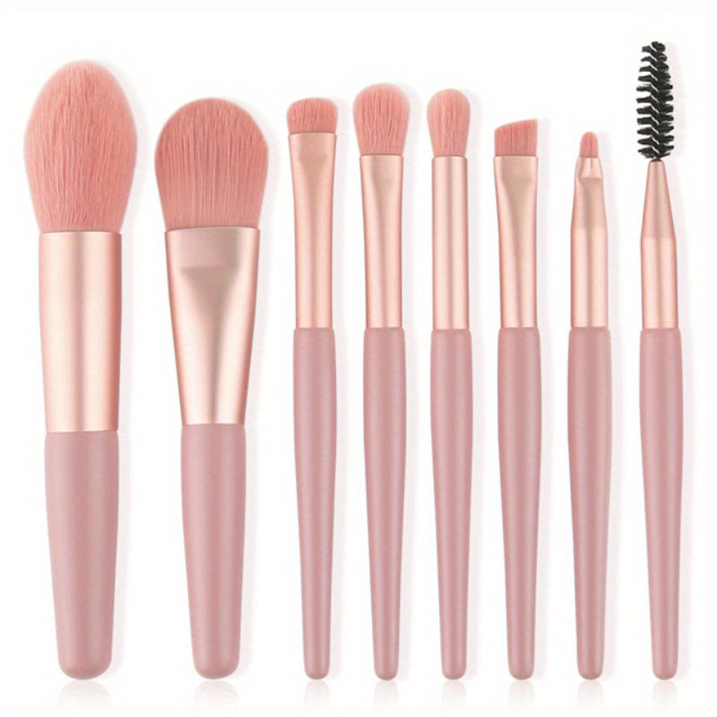 8-Piece Makeup Brush Set with Viscose Brush Heads and Plastic Handles