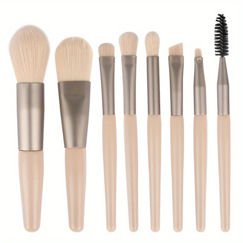 8-Piece Makeup Brush Set with Viscose Brush Heads and Plastic Handles
