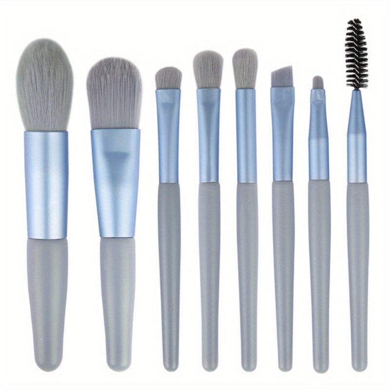8-Piece Makeup Brush Set with Viscose Brush Heads and Plastic Handles