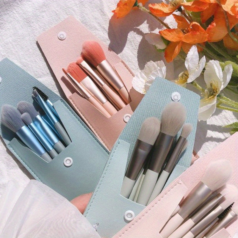 8-Piece Makeup Brush Set with Viscose Brush Heads and Plastic Handles