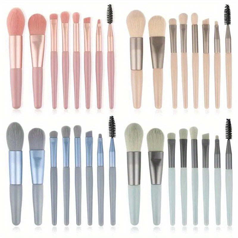 8-Piece Makeup Brush Set with Viscose Brush Heads and Plastic Handles