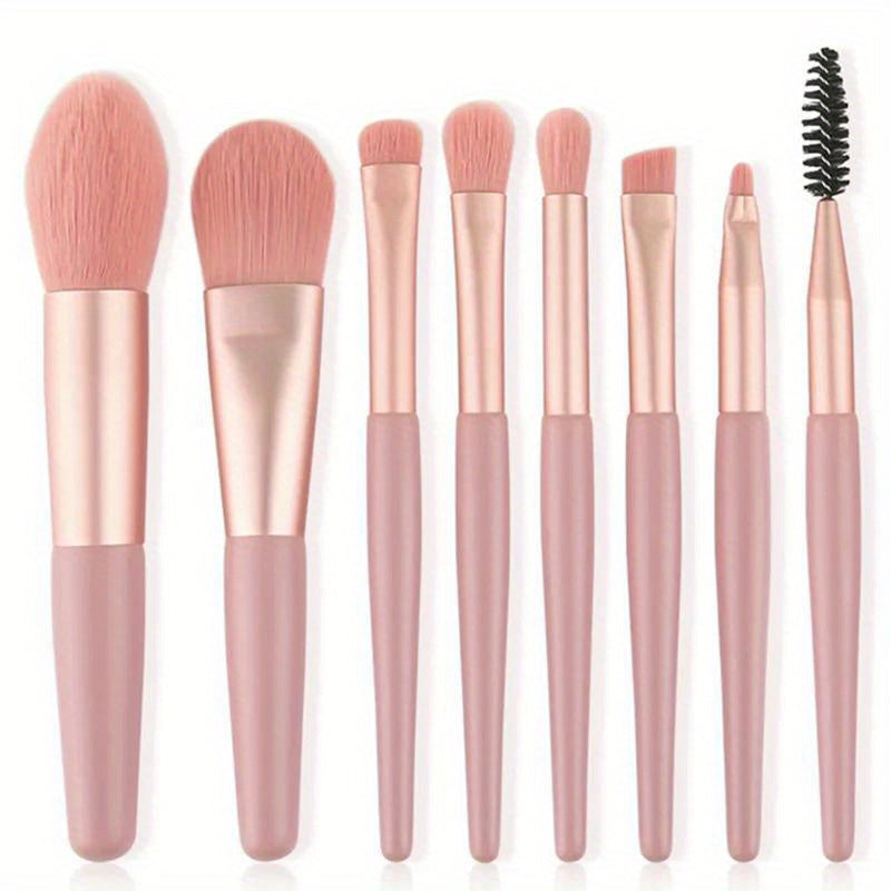 8-Piece Makeup Brush Set with Viscose Brush Heads and Plastic Handles