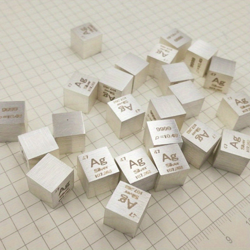 "Kumush zichlik kubi 10mm, 99.99% toza Ag - Kimyo o'qitish namunasi"