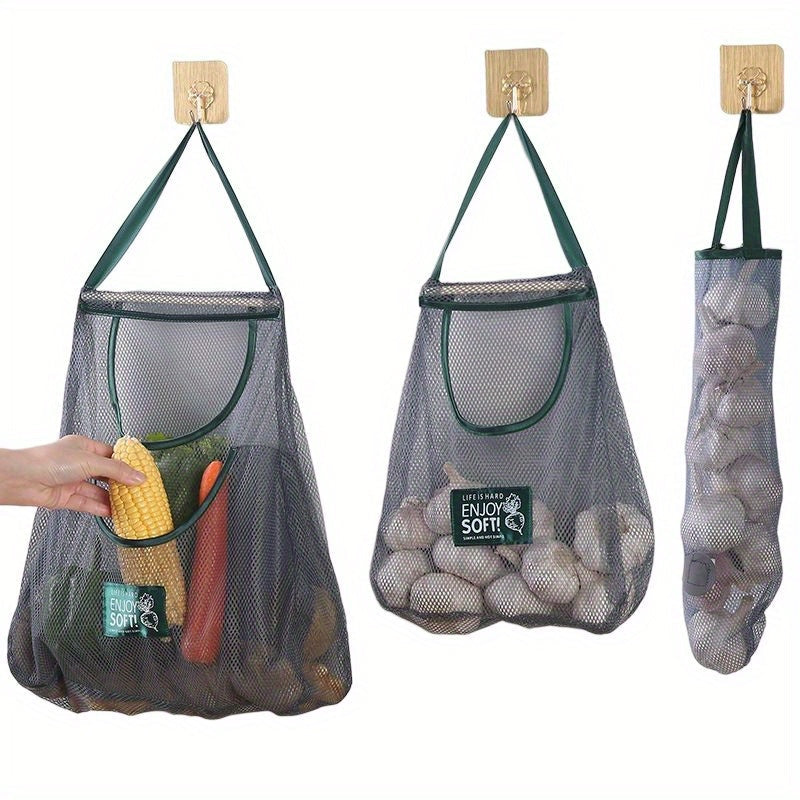 Flexible Mesh Kitchen Storage Bag Wall-Mounted Organizer for Fruits Vegetables