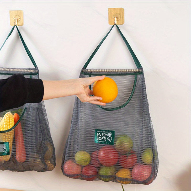 Flexible Mesh Kitchen Storage Bag Wall-Mounted Organizer for Fruits Vegetables
