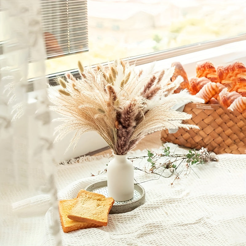 60pcs Dried Pampas Grass Bouquet Brown White Fluffy Floral Decor for Home Wedding Baby Shower