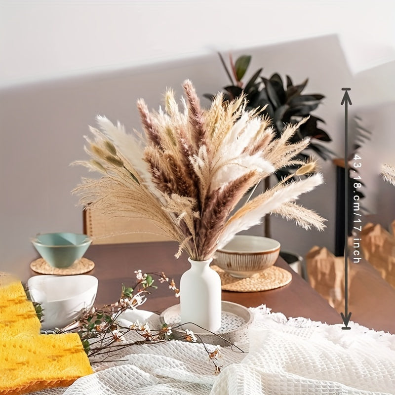 60pcs Dried Pampas Grass Bouquet Brown White Fluffy Floral Decor for Home Wedding Baby Shower