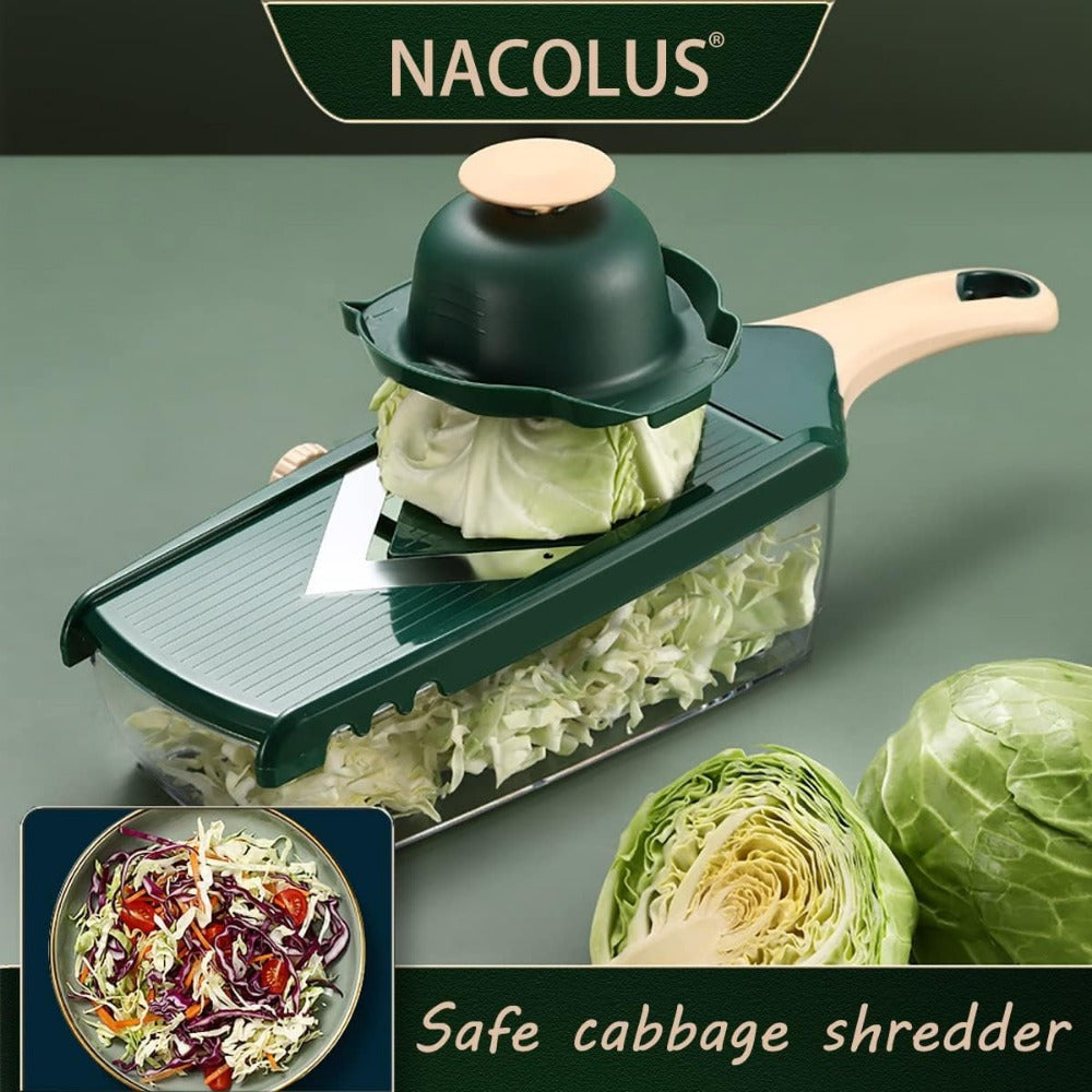 Vegetable Cutter with V-Blade, Julienne Slicer, Adjustable Dial, Safety Pusher