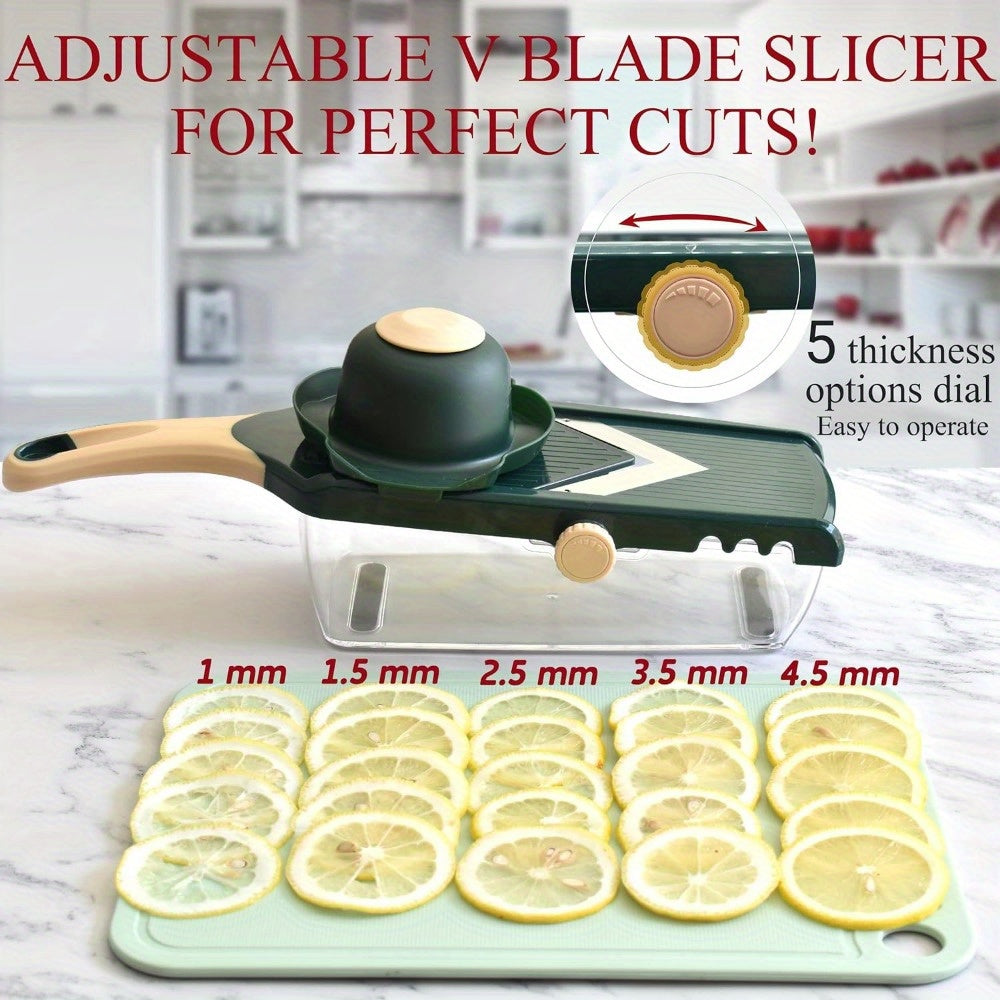 Vegetable Cutter with V-Blade, Julienne Slicer, Adjustable Dial, Safety Pusher