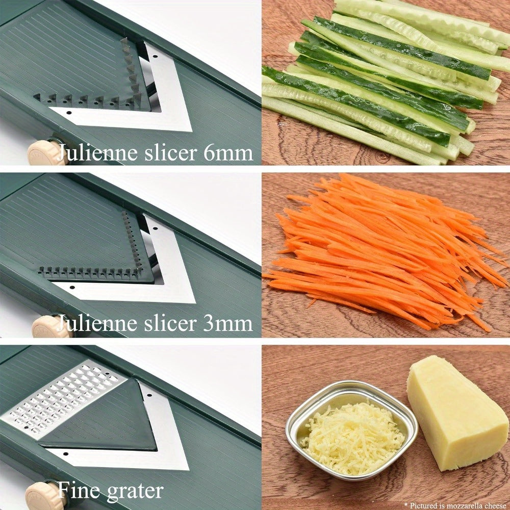 Vegetable Cutter with V-Blade, Julienne Slicer, Adjustable Dial, Safety Pusher