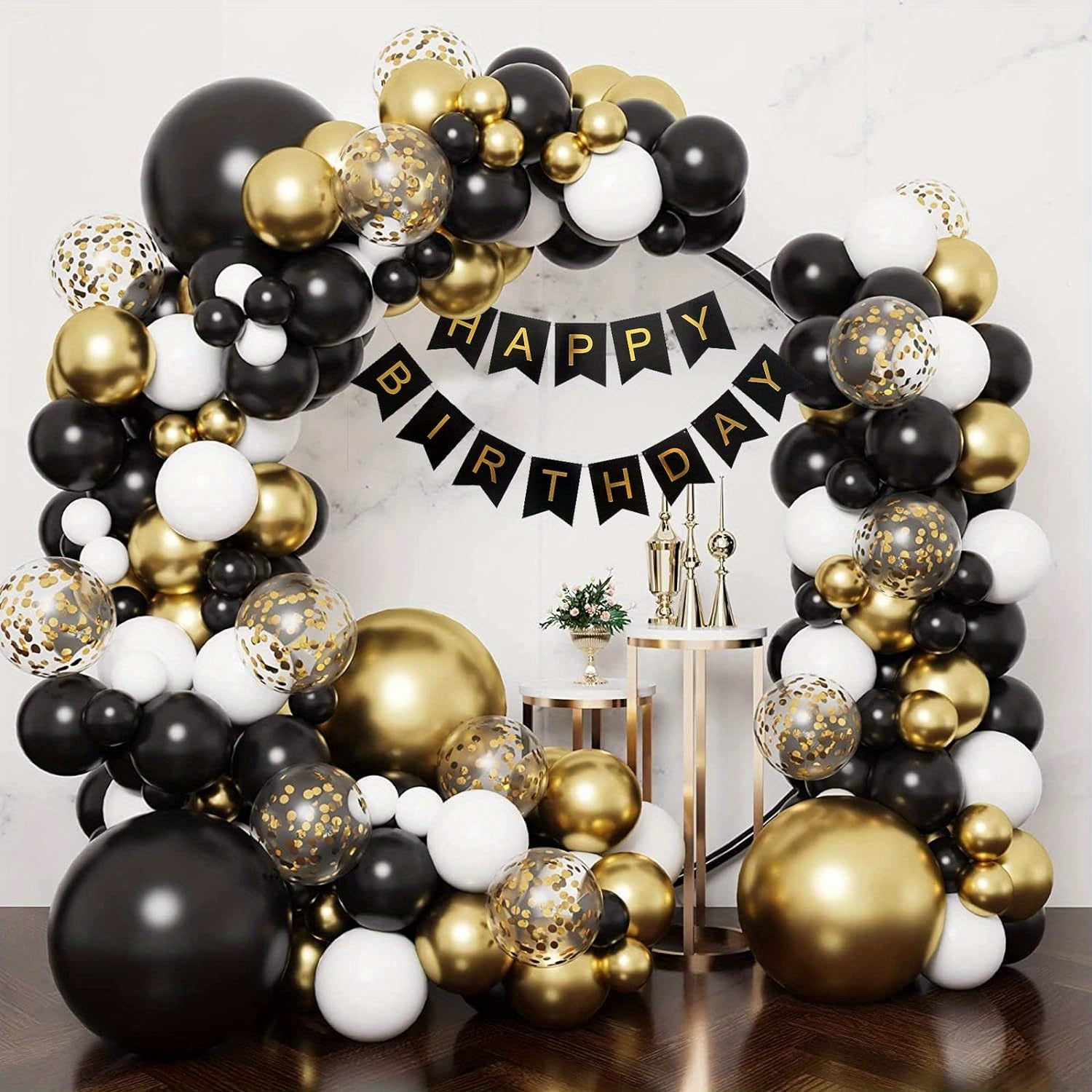 Black and Gold Confetti Latex Balloons for Weddings Birthdays and Celebrations