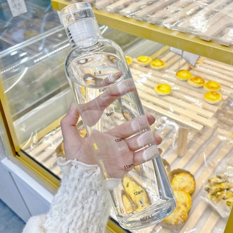 Botella de agua de 500ml a prueba de fugas con marcadores de tiempo, libre de BPA y BPS, resistente a salpicaduras, en negro y blanco