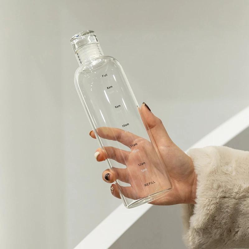 500ml Leak-Proof Water Bottle with Time Markers BPA BPS Free Splash-Resistant Black and White