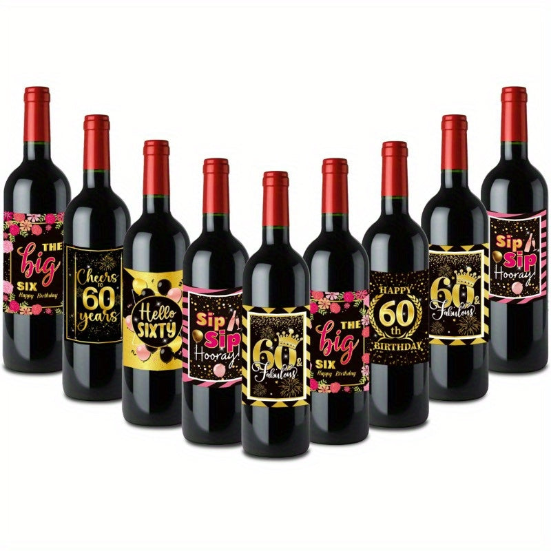 6 Pieces 60th Birthday Wine Bottle Labels for Party Decoration