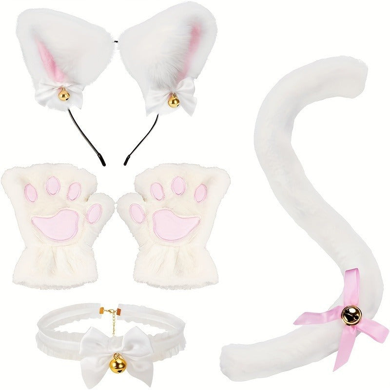 Cat and Bear Paw Cosplay Set for Ladies with Gloves Bow Tie and Choker Polyester Blend