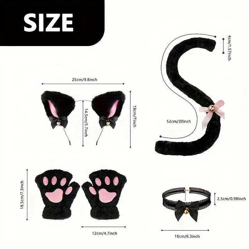Cat and Bear Paw Cosplay Set for Ladies with Gloves Bow Tie and Choker Polyester Blend