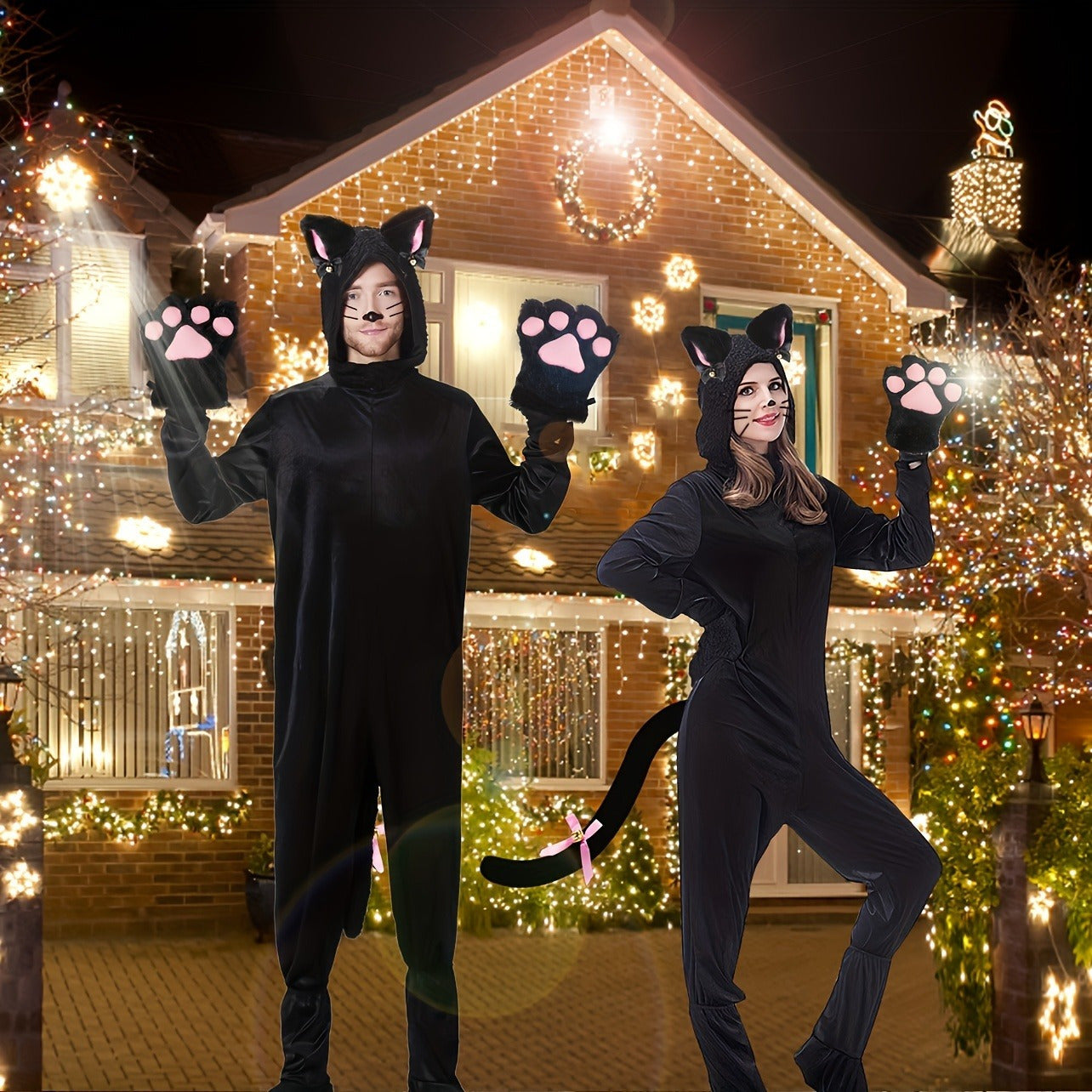 Cat and Bear Paw Cosplay Set for Ladies with Gloves Bow Tie and Choker Polyester Blend