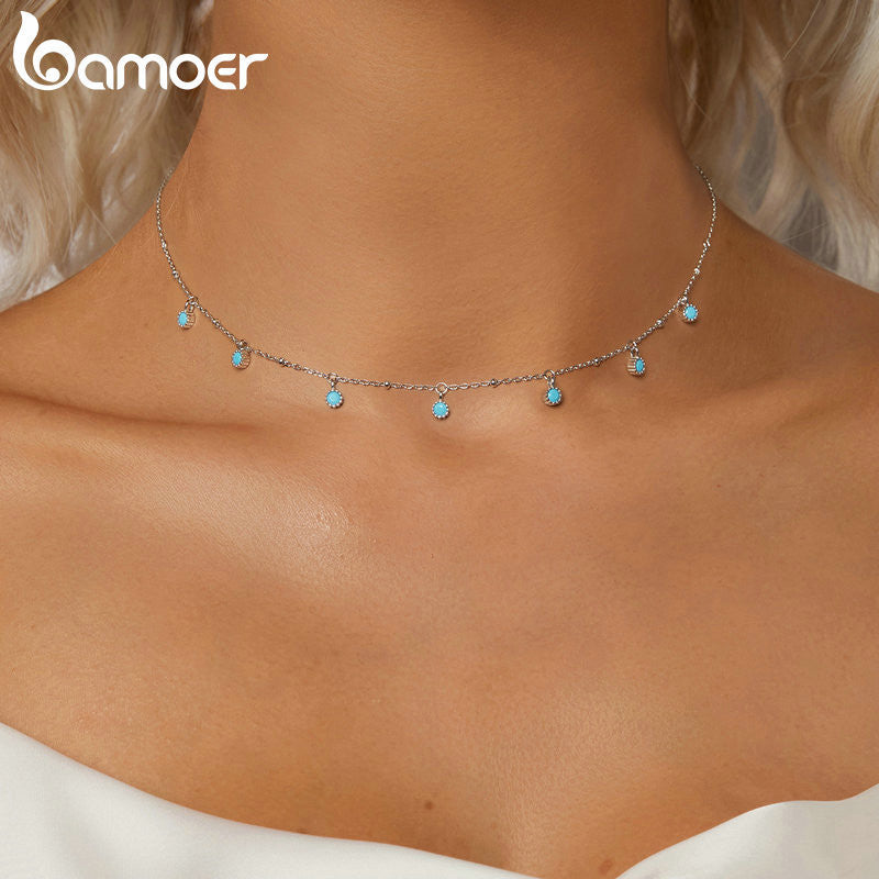 Sterling Silver Turquoise Necklace with Synthetic Pendants for Women