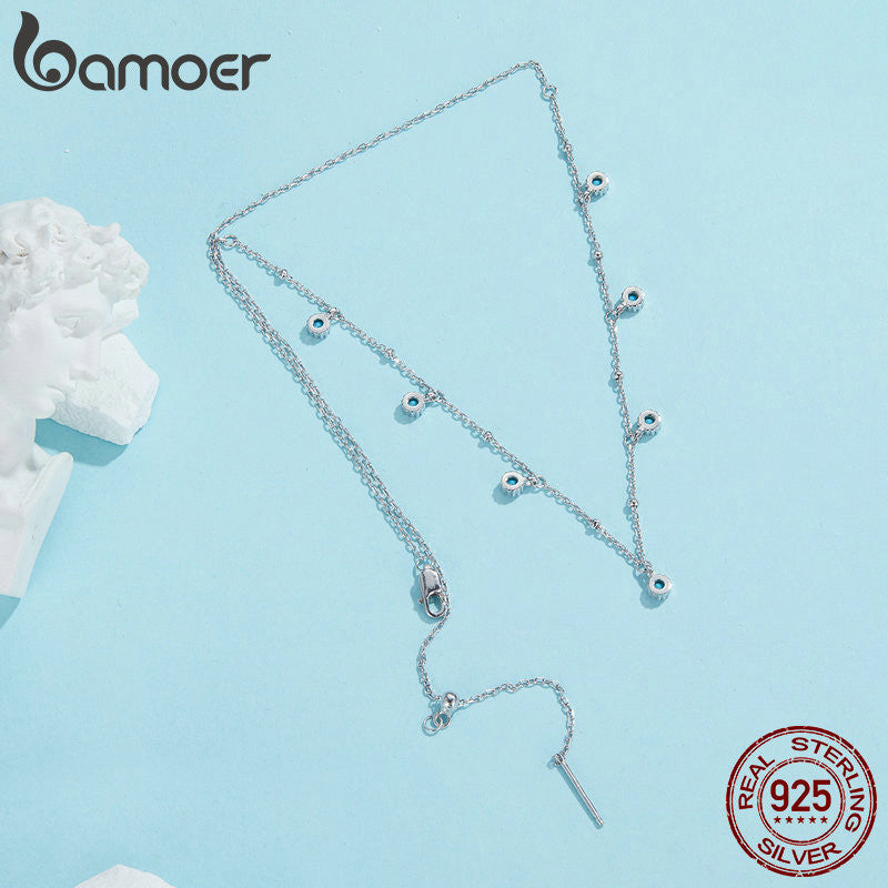 Sterling Silver Turquoise Necklace with Synthetic Pendants for Women