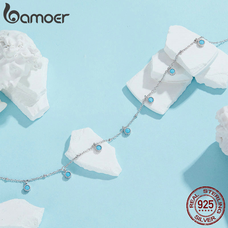 Sterling Silver Turquoise Necklace with Synthetic Pendants for Women