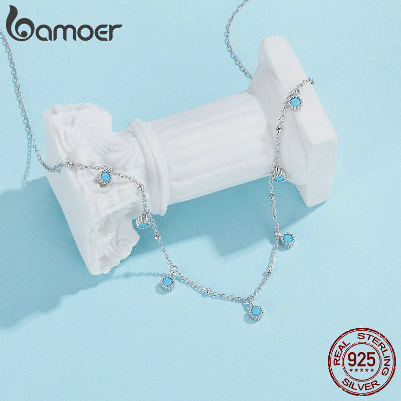 Sterling Silver Turquoise Necklace with Synthetic Pendants for Women