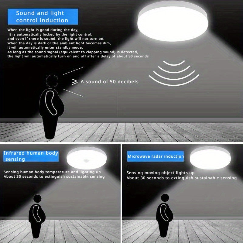 6000K LED Ceiling Light with Motion Sensor Indoor Flush Mount Plastic White