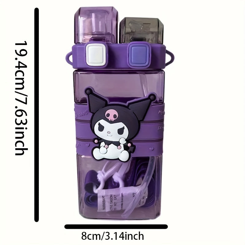 Leak-Proof 520ml Water Bottle with Double Straw Square Shape for Sports Camping Travel