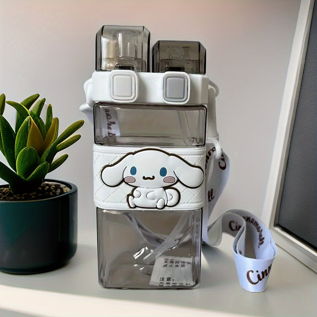 Leak-Proof 520ml Water Bottle with Double Straw Square Shape for Sports Camping Travel