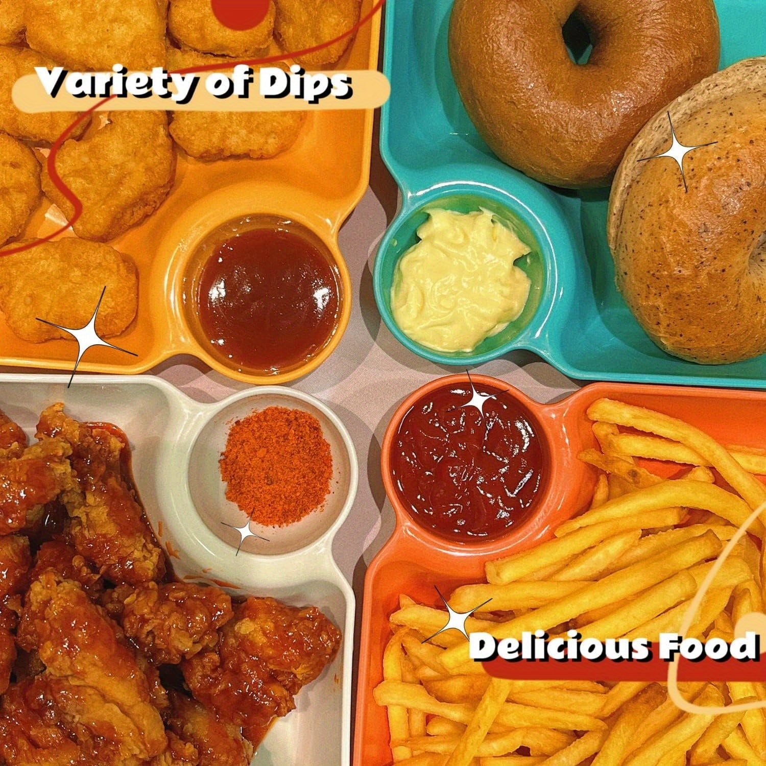 Bandeja de aperitivos de plástico con plato de salsa de tomate para restaurantes y uso doméstico