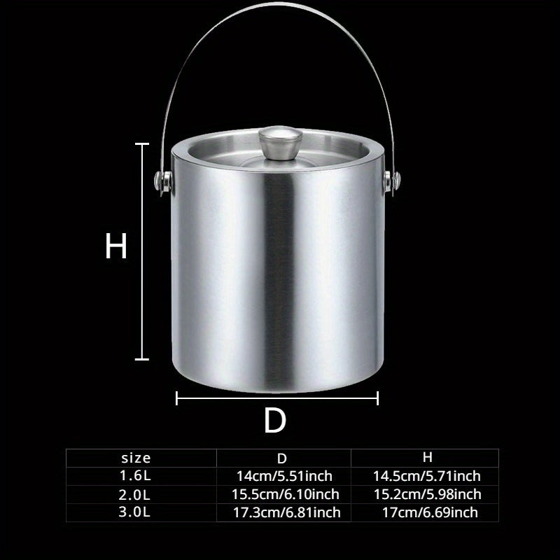 Insulated Stainless Steel Ice Bucket 1.6L 2L 3L for Wine Beer Champagne