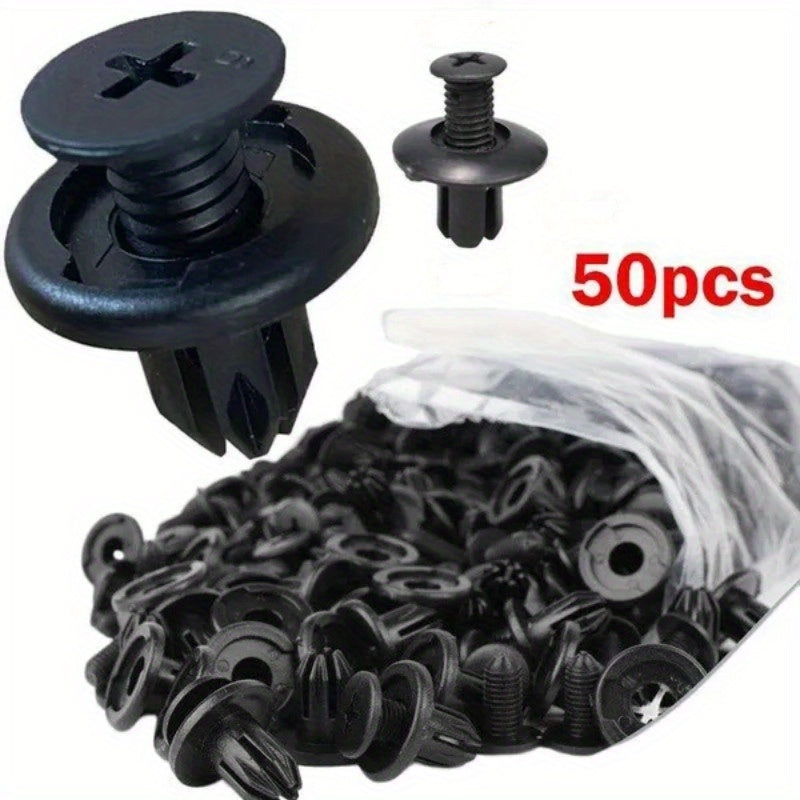 Paquete de 50 remaches de plástico negro para parachoques y guardabarros de coche 8mm