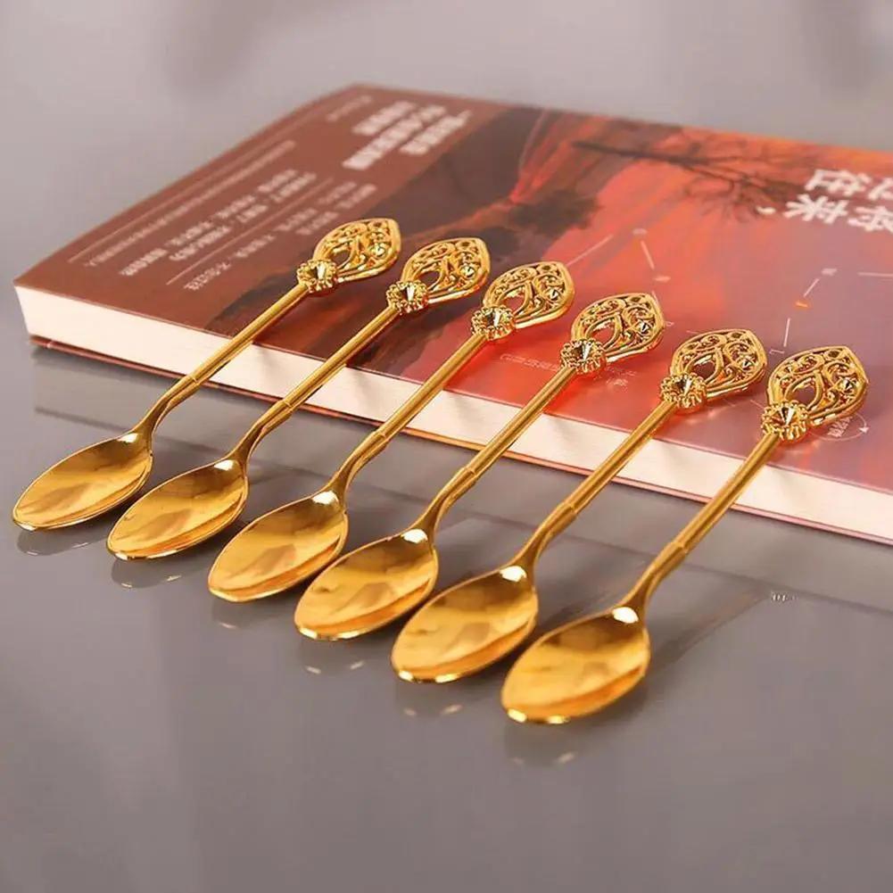 Swan Spoon Holder Set with 6 Golden Stainless Steel Coffee Spoons for Tableware
