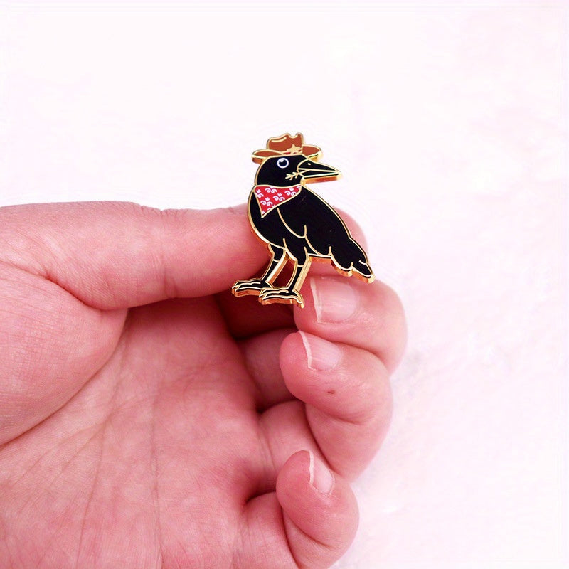 Qora Crow emal pin, Gʻarbiy kovboy shlyapa, Punk uslubidagi alloy metal aksessuari kiyim va sumkalar uchun