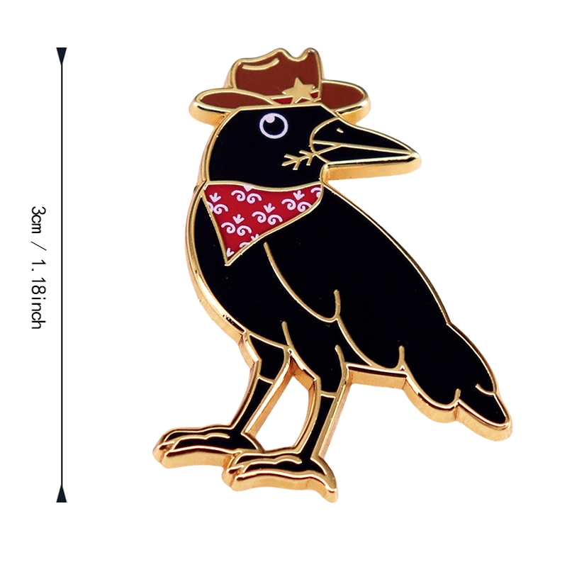 Qora Crow emal pin, Gʻarbiy kovboy shlyapa, Punk uslubidagi alloy metal aksessuari kiyim va sumkalar uchun