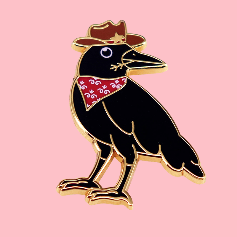 Pin de esmalte Black Crow Sombrero de vaquero occidental Estilo punk Accesorio de aleación para ropa y bolsos