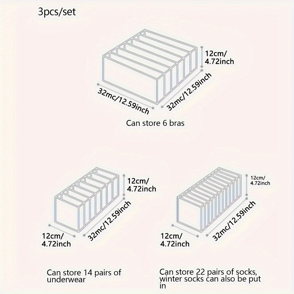 Juego de 3 organizadores de tela plegables para cajones, solución de almacenamiento para ropa interior, calcetines y sujetadores